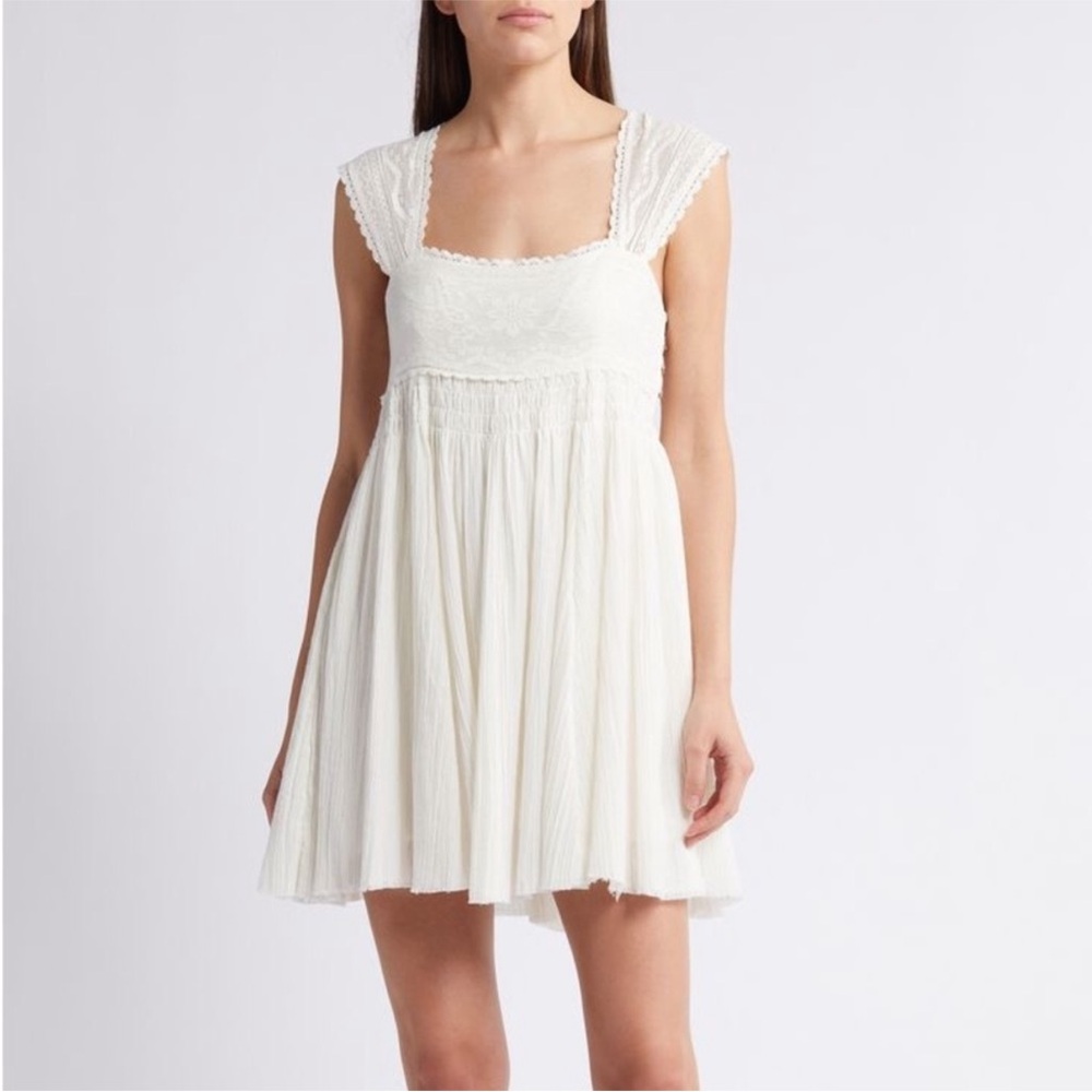 FREE PEOPLE Heartland Embroidered Bodice Minidress - Ivory Combo